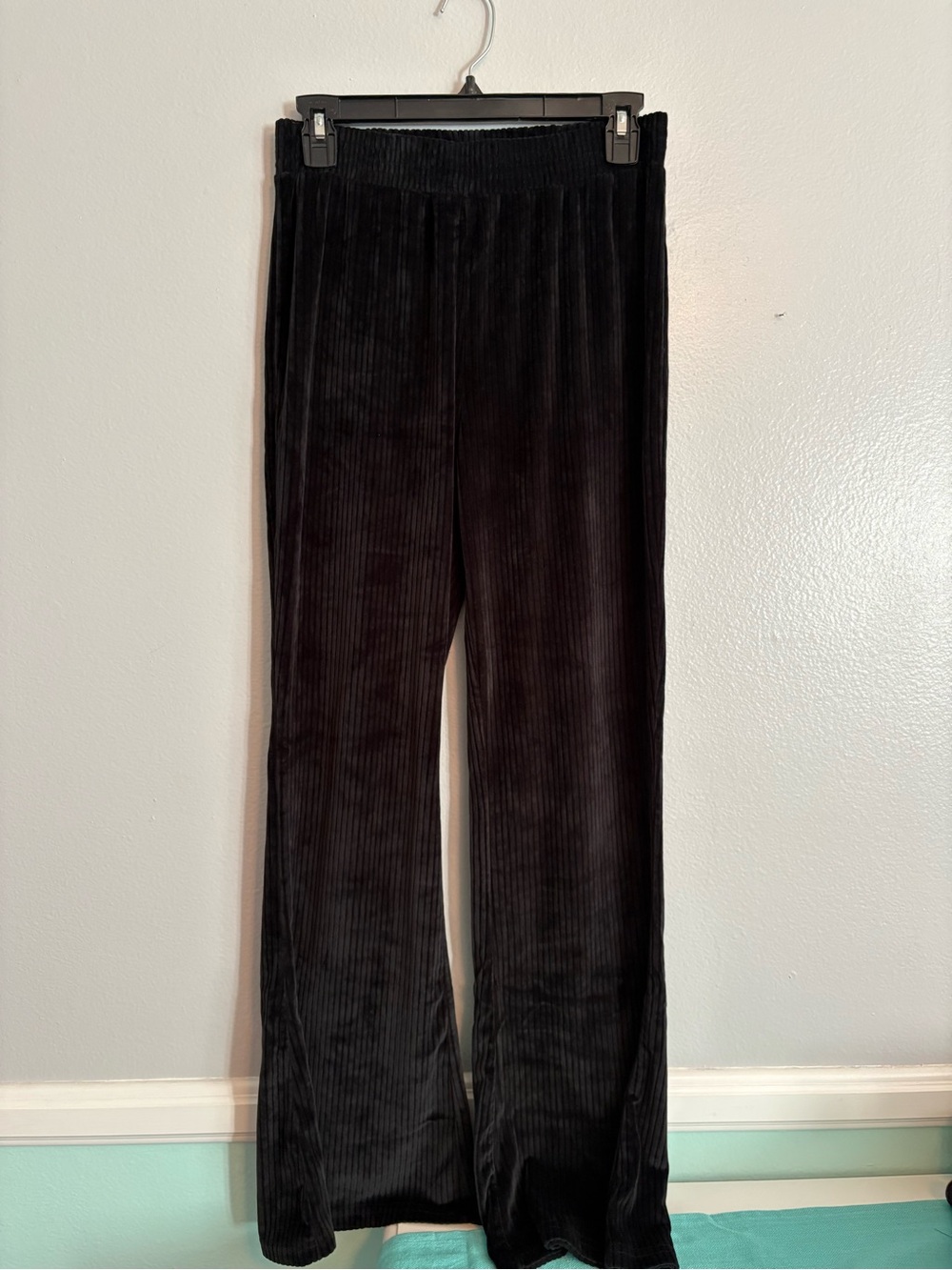 Black Ribbed Velvet Flare Pants